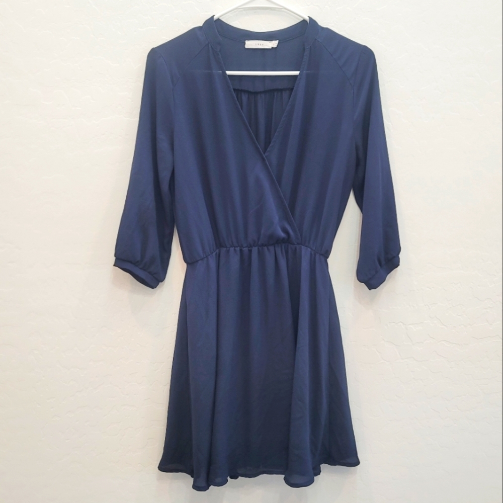 💕 Lush Navy Blue V-neck Flare Mini Dress Women's Size Small